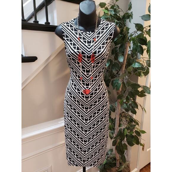 Apt. 9 Bodycon Dress Women's Small Black White Geo Print Crew Neck Pullover - Picture 1 of 13